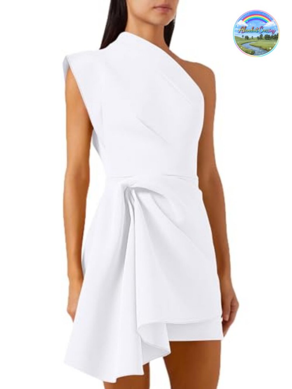 Women's One Shoulder Asymmetrical Draped Mini Dress Satin Stretch S-XL